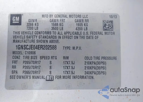 2014 Chevrolet Suburban 1500 Lt from USA, damaged, VIN 1GNSCJE04ER202588